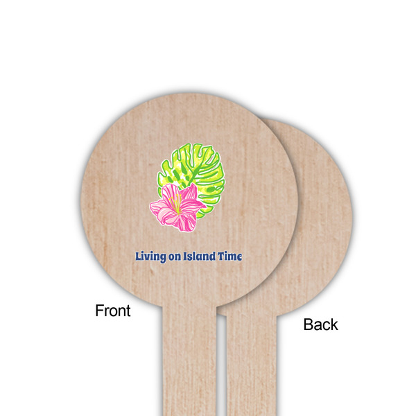 Preppy Hibiscus Wooden 6" Food Pick - Round - Single Sided - Front & Back
