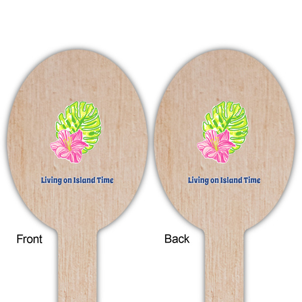 Preppy Hibiscus Wooden Food Pick - Oval - Double Sided - Front & Back
