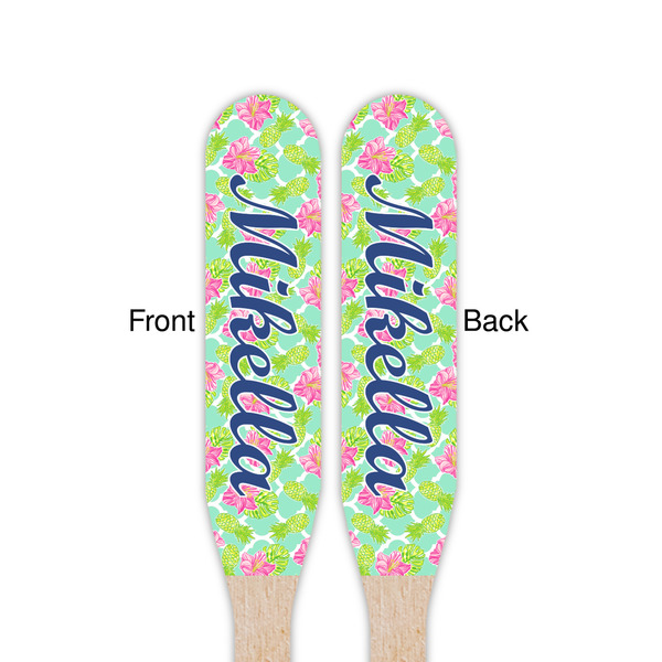 Preppy Hibiscus Wooden Food Pick - Paddle - Double Sided - Front & Back