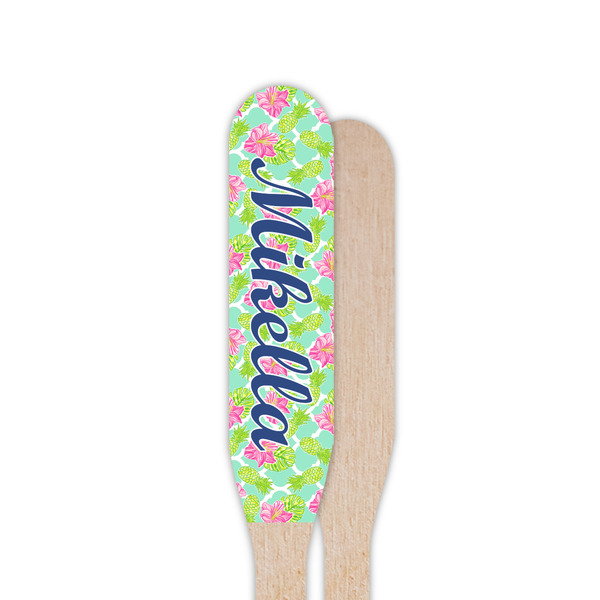 Preppy Hibiscus Wooden Food Pick - Paddle - Single Sided - Front & Back