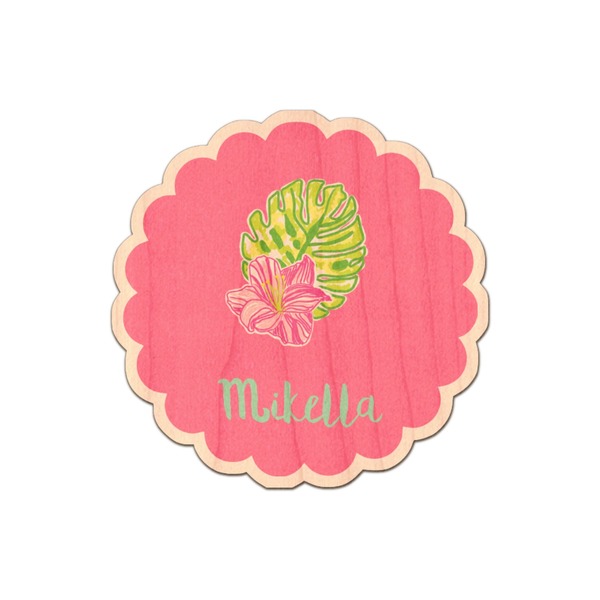 Custom Preppy Hibiscus Genuine Maple or Cherry Wood Sticker (Personalized)