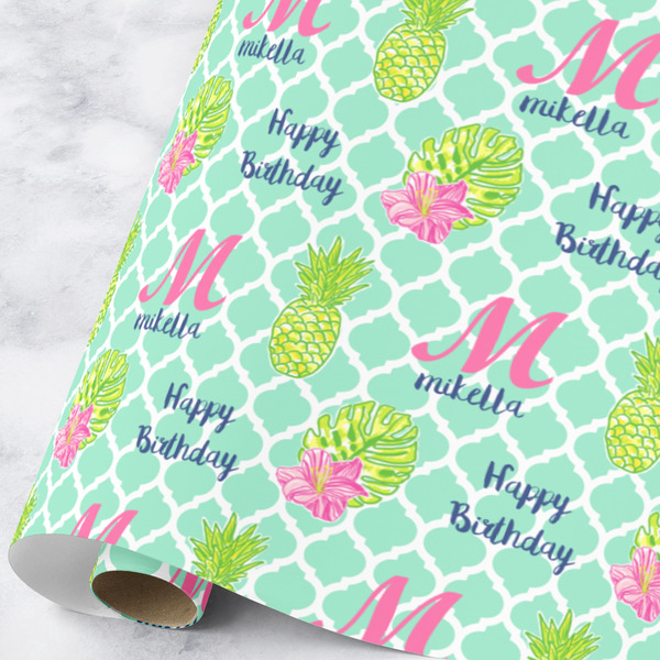 Custom Preppy Hibiscus Wrapping Paper Roll - Large (Personalized)