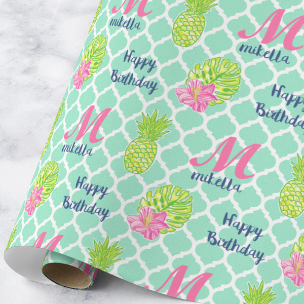Custom Preppy Hibiscus Wrapping Paper Roll - Large - Matte (Personalized)