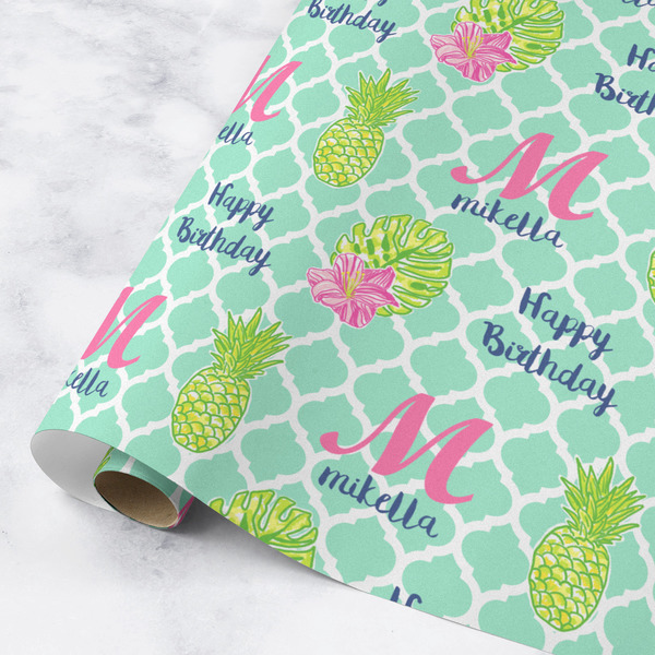 Custom Preppy Hibiscus Wrapping Paper Roll - Medium - Matte (Personalized)