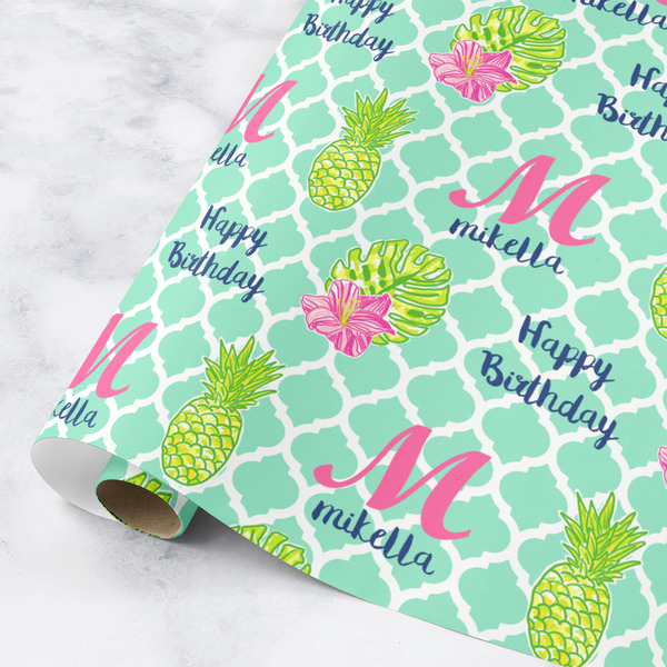Custom Preppy Hibiscus Wrapping Paper Roll - Medium (Personalized)
