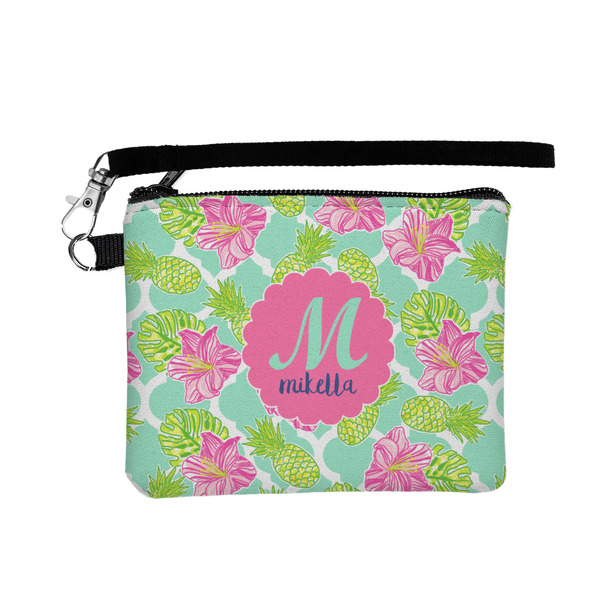 Custom Preppy Hibiscus Wristlet ID Case w/ Name and Initial