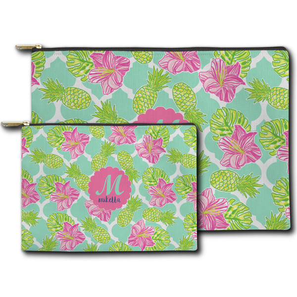 Preppy Hibiscus Zippered Pouches - Size Comparison