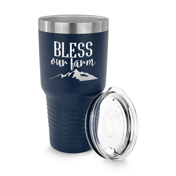 Farm House 30 oz Stainless Steel Ringneck Tumblers - Navy - LID OFF