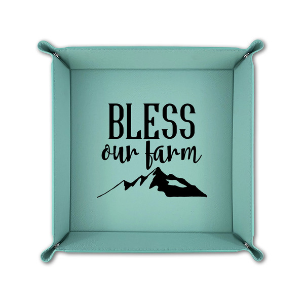 Farm House 6" x 6" Teal Leatherette Snap Up Tray - FOLDED UP