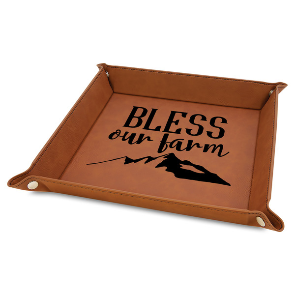 Custom Farm House Faux Leather Dice Tray - 9" x 9" - Rawhide
