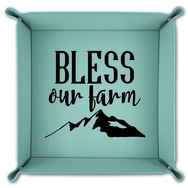 Farm House 9" x 9" Teal Leatherette Snap Up Tray - FOLDED