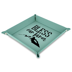 Farm House 9" x 9" Teal Faux Leather Valet Tray (Personalized)