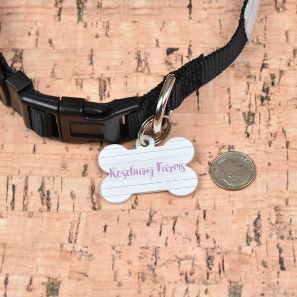 Farm House Bone Shaped Dog ID Tag - Small - In Context