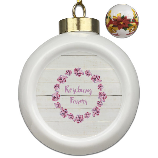 Custom Farm House Ceramic Ball Ornaments - Poinsettia Garland (Personalized)