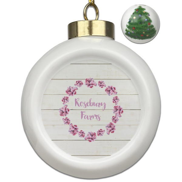 Custom Farm House Ceramic Ball Ornament - Christmas Tree (Personalized)