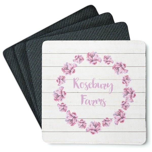 Custom Farm House Square Rubber Backed Coasters - Set of 4 (Personalized)