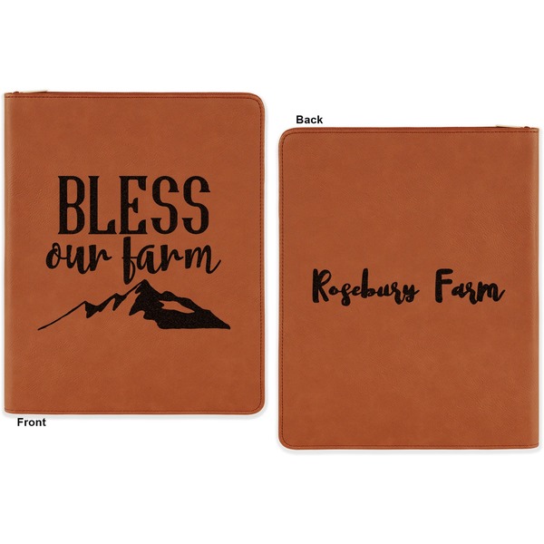 Farm House Cognac Leatherette Zipper Portfolios with Notepad - Double Sided - Apvl
