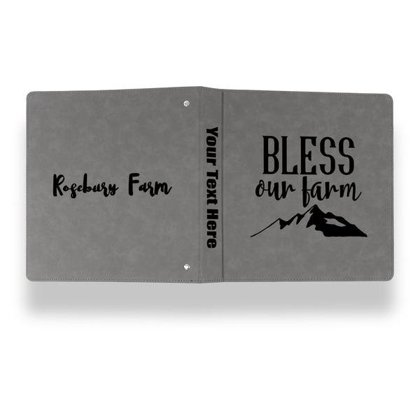 Farm House Leather Binder - 1" - Grey - Back Spine Front View