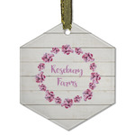 Farm House Flat Glass Ornament - Hexagon w/ Name or Text