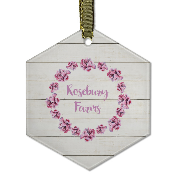 Custom Farm House Flat Glass Ornament - Hexagon w/ Name or Text