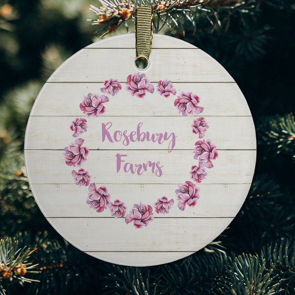 Farm House Frosted Glass Ornament - Round (Lifestyle)