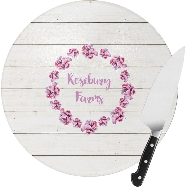Custom Farm House Round Glass Cutting Board (Personalized)
