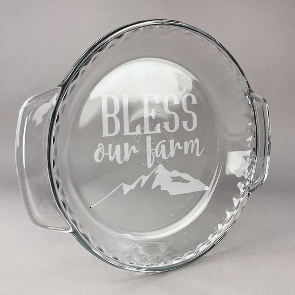 Custom Farm House Glass Pie Dish - 9.5in Round