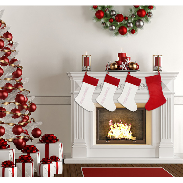 Farm House Linen Stocking w/Red Cuff - Fireplace (LIFESTYLE)