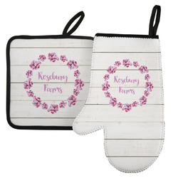 Farm House Left Oven Mitt & Pot Holder Set w/ Name or Text