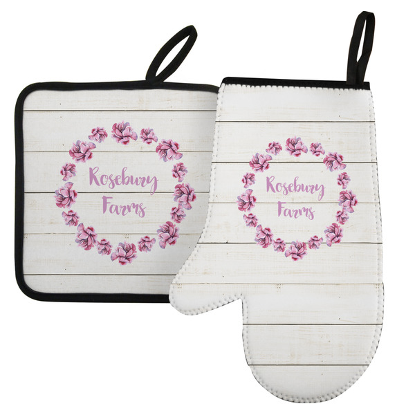 Custom Farm House Left Oven Mitt & Pot Holder Set w/ Name or Text