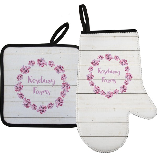 Custom Farm House Oven Mitt & Pot Holder Set w/ Name or Text