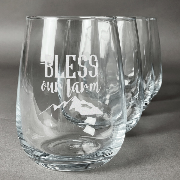 Custom Farm House Stemless Wine Glasses (Set of 4)