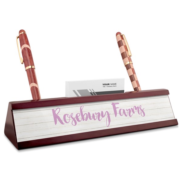 Custom Farm House Red Mahogany Nameplate with Business Card Holder (Personalized)