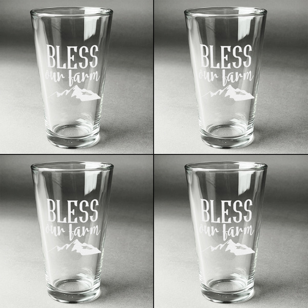 Farm House Set of Four Engraved Beer Glasses - Individual View