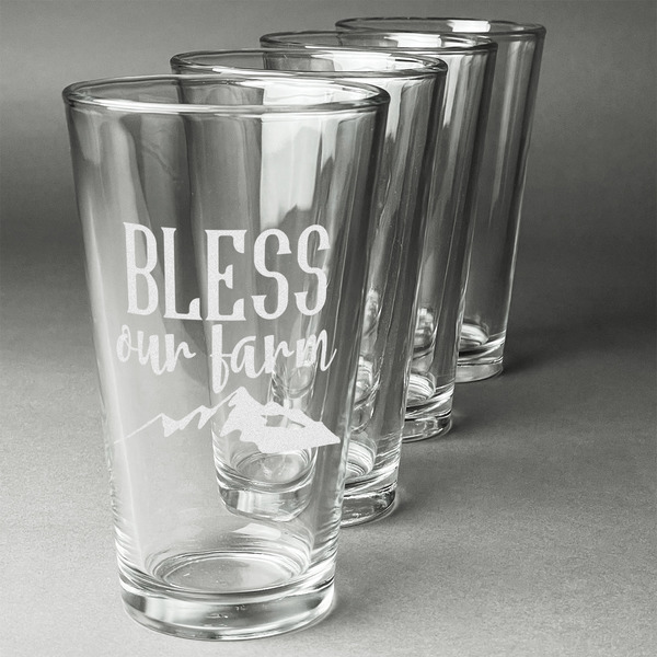 Custom Farm House Pint Glasses - Engraved (Set of 4)