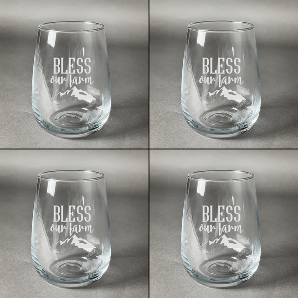 Farm House Set of Four Personalized Stemless Wineglasses (Approval)