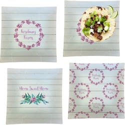 Farm House Set of 4 Glass Square Lunch / Dinner Plate 9.5" (Personalized)