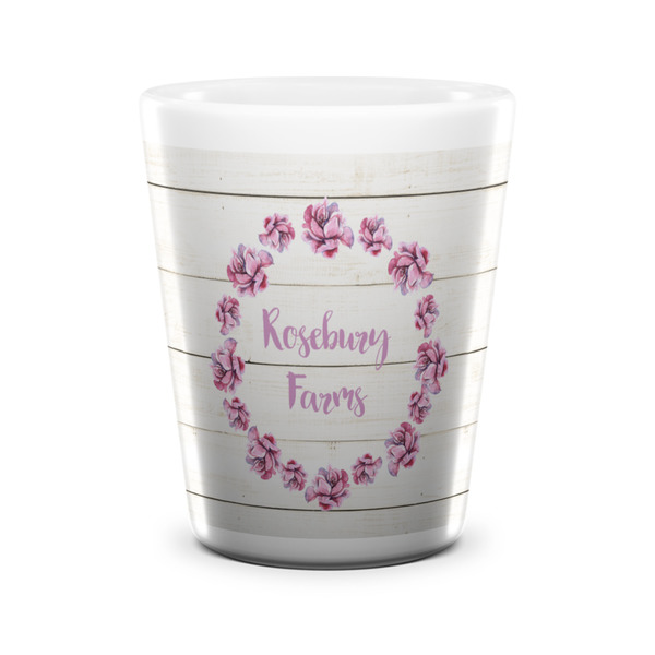 Custom Farm House Ceramic Shot Glass - 1.5 oz - White - Set of 4 (Personalized)
