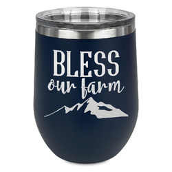 Farm House Stemless Stainless Steel Wine Tumbler - Navy - Double Sided (Personalized)