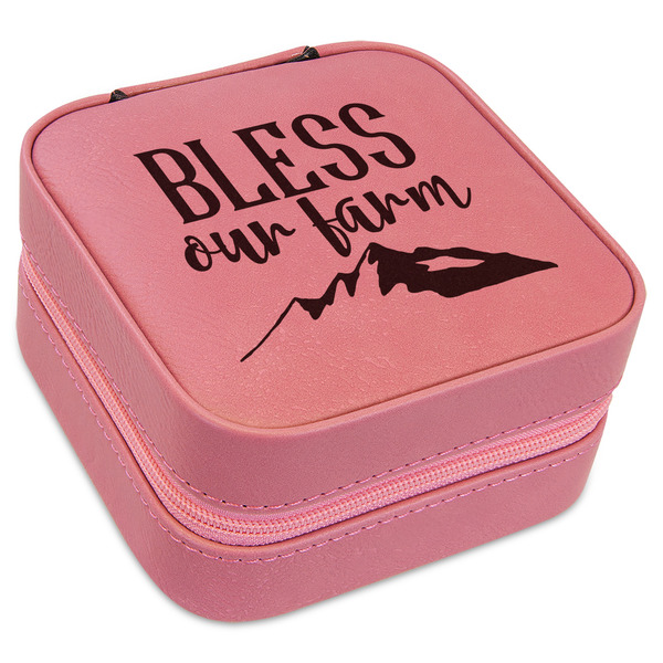 Custom Farm House Travel Jewelry Boxes - Pink Leather