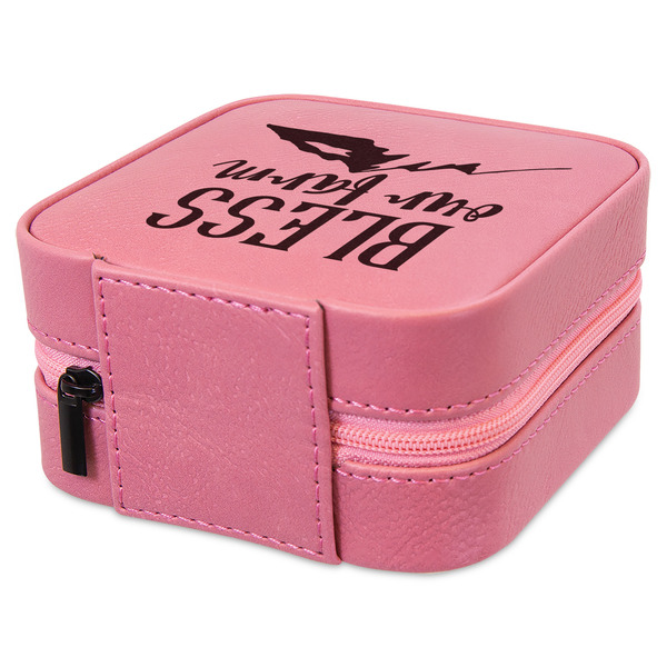 Farm House Travel Jewelry Boxes - Leather - Pink - View from Rear