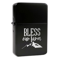 Farm House Windproof Lighter - Black - Single Sided & Lid Engraved