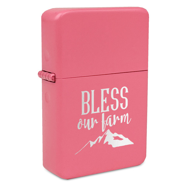 Custom Farm House Windproof Lighter - Pink - Single Sided & Lid Engraved