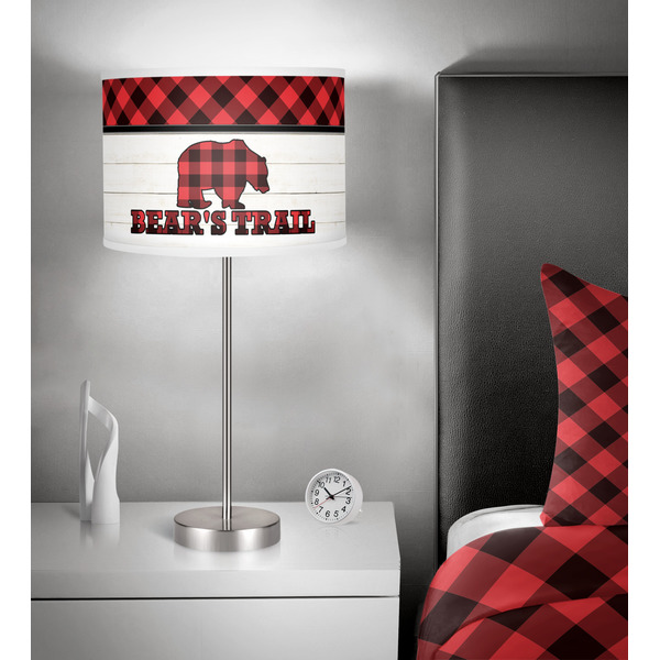 Lumberjack Plaid 13 inch drum lamp shade - in room