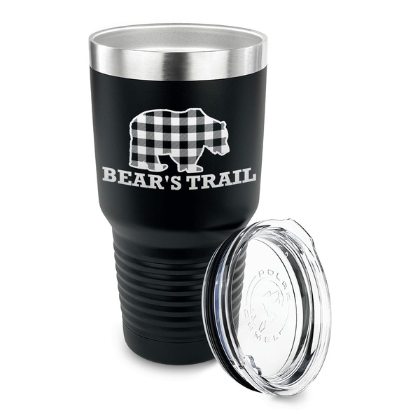 Lumberjack Plaid 30 oz Stainless Steel Ringneck Tumblers - Black - LID OFF