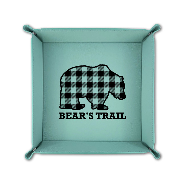 Lumberjack Plaid 6" x 6" Teal Leatherette Snap Up Tray - FOLDED UP