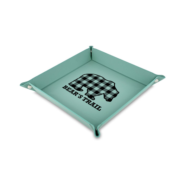 Custom Lumberjack Plaid Faux Leather Dice Tray - 6" x 6" - Teal (Personalized)