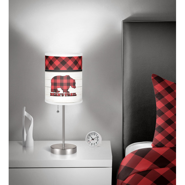 Lumberjack Plaid 7 inch drum lamp shade - in room