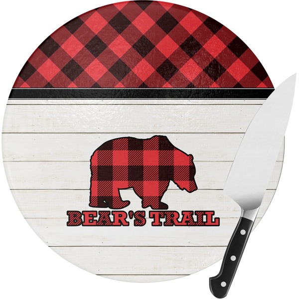Custom Lumberjack Plaid Round Glass Cutting Board - Small (Personalized)