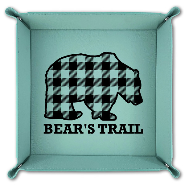 Lumberjack Plaid 9" x 9" Teal Leatherette Snap Up Tray - FOLDED